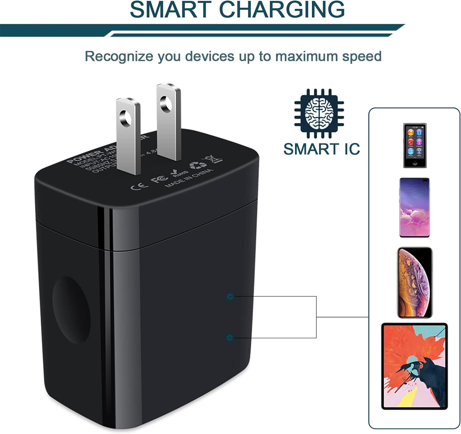 Wall Charger, USB Charger Adapter,  4.8A 4Multi Port Fast Charging Station Power Base Block Plug Cube Brick for Iphone 17 16 15 14 SE 13 12 11Pro Max/X/Plus, Samsung A16/A17/S25/S24 Kindle Plug