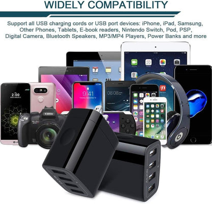 Wall Charger, USB Charger Adapter,  4.8A 4Multi Port Fast Charging Station Power Base Block Plug Cube Brick for Iphone 17 16 15 14 SE 13 12 11Pro Max/X/Plus, Samsung A16/A17/S25/S24 Kindle Plug